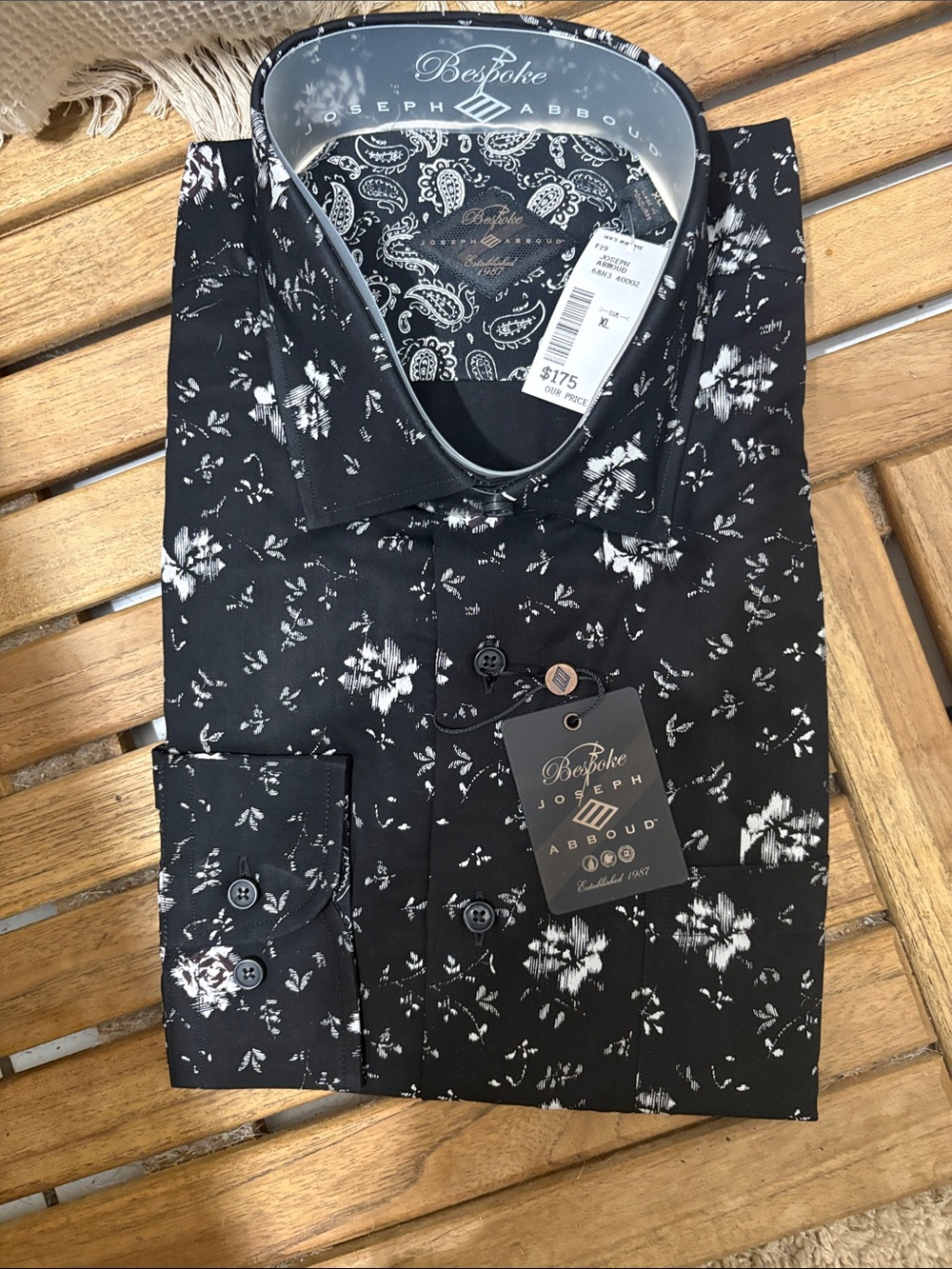 Joseph Abboud Black and White Floral Dress Shirt